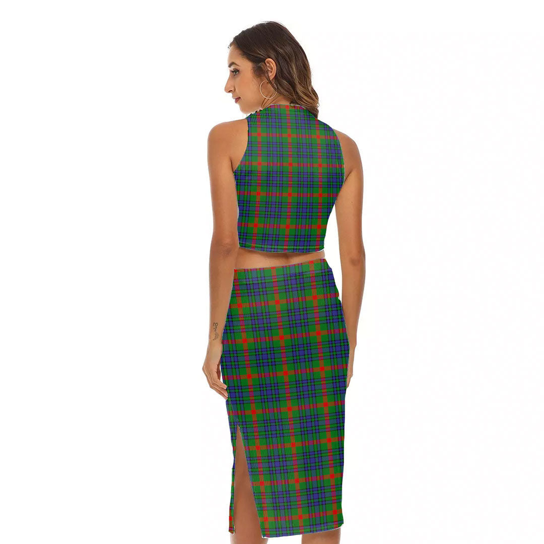 Aiton Tartan Plaid Tank Top & Split High Skirt Set