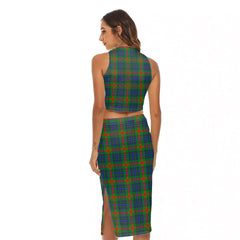 Aiton Tartan Plaid Tank Top & Split High Skirt Set