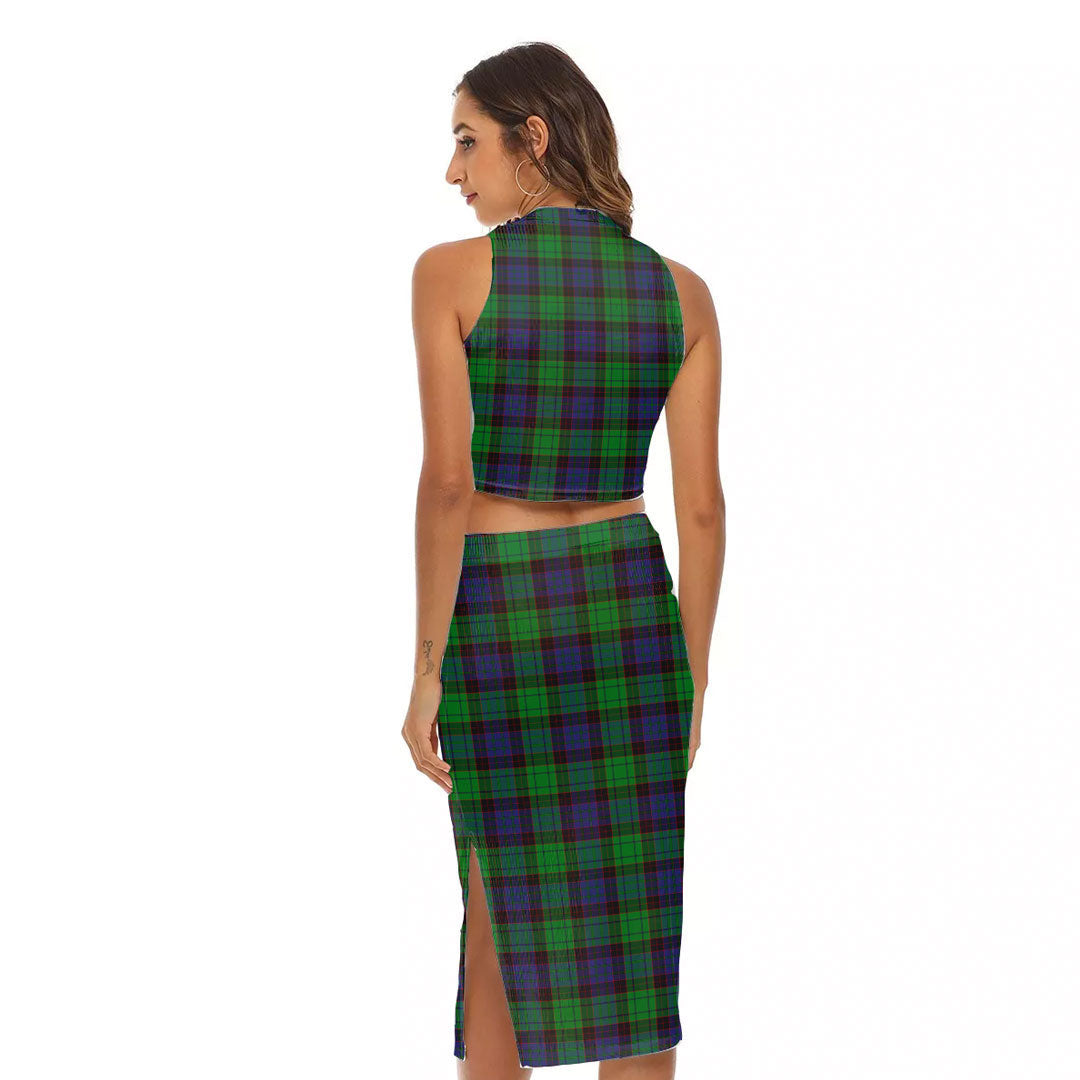 Stewart Old Modern Tartan Plaid Tank Top & Split High Skirt Set