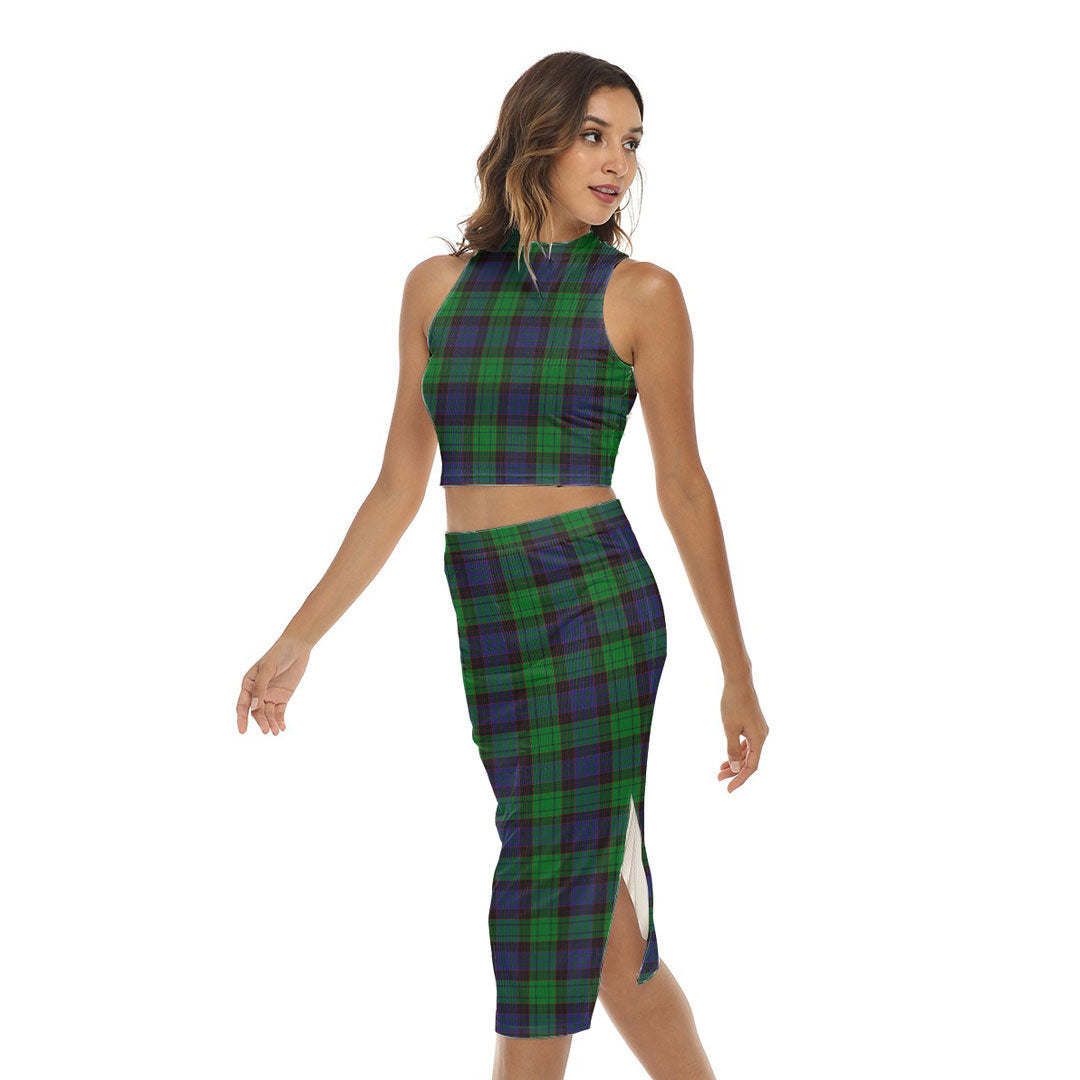 Stewart Old Modern Tartan Plaid Tank Top & Split High Skirt Set
