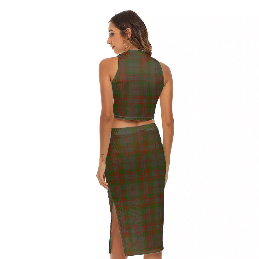 Gray Tartan Plaid Tank Top & Split High Skirt Set