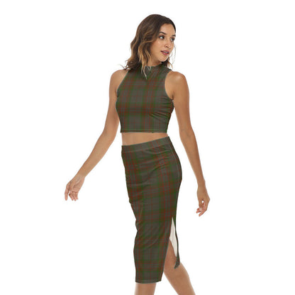 Gray Tartan Plaid Tank Top & Split High Skirt Set