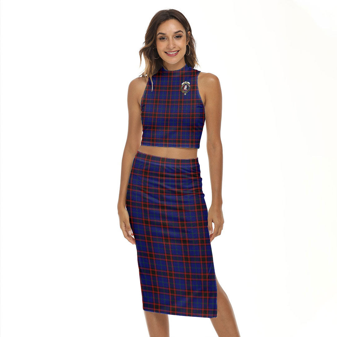 Home Modern Tartan Crest Tank Top & Split High Skirt Set