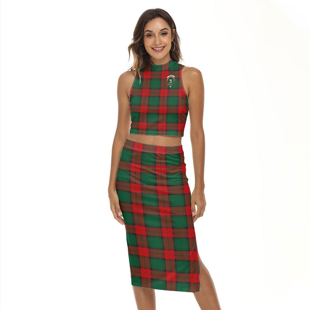 Stewart Atholl Modern Tartan Crest Tank Top & Split High Skirt Set