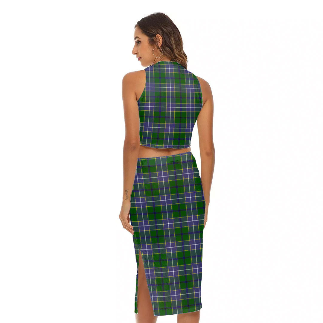 Wishart Hunting Modern Tartan Crest Tank Top & Split High Skirt Set