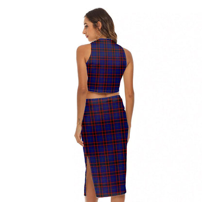 Home Modern Tartan Crest Tank Top & Split High Skirt Set