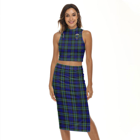 Arbuthnot Modern Tartan Crest Tank Top & Split High Skirt Set