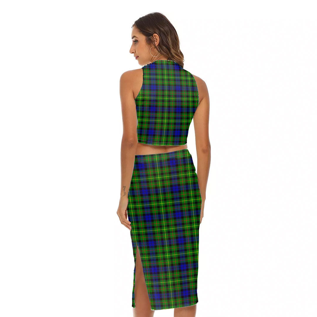 Rollo Modern Tartan Crest Tank Top & Split High Skirt Set