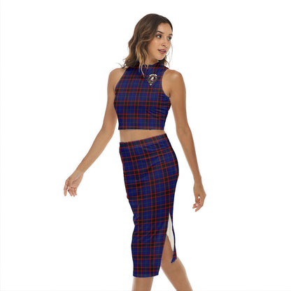 Home Modern Tartan Crest Tank Top & Split High Skirt Set