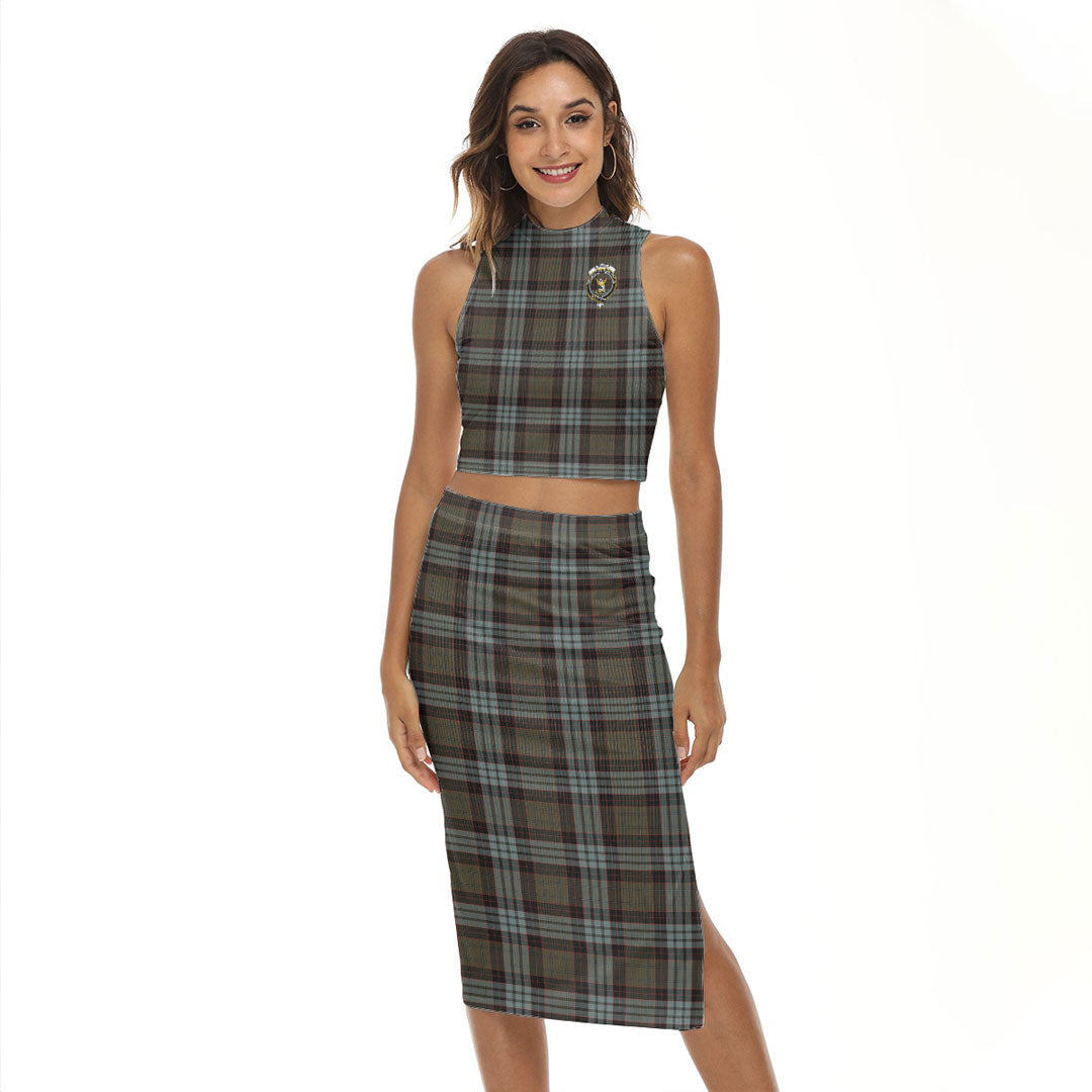 Stewart Old Weathered Tartan Crest Tank Top & Split High Skirt Set