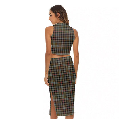 MacKenzie Weathered Tartan Crest Tank Top & Split High Skirt Set