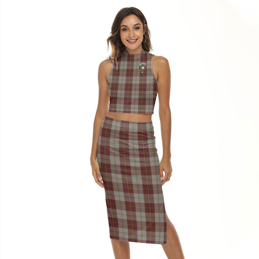 Cunningham Burgundy Dancers Tartan Crest Tank Top & Split High Skirt Set