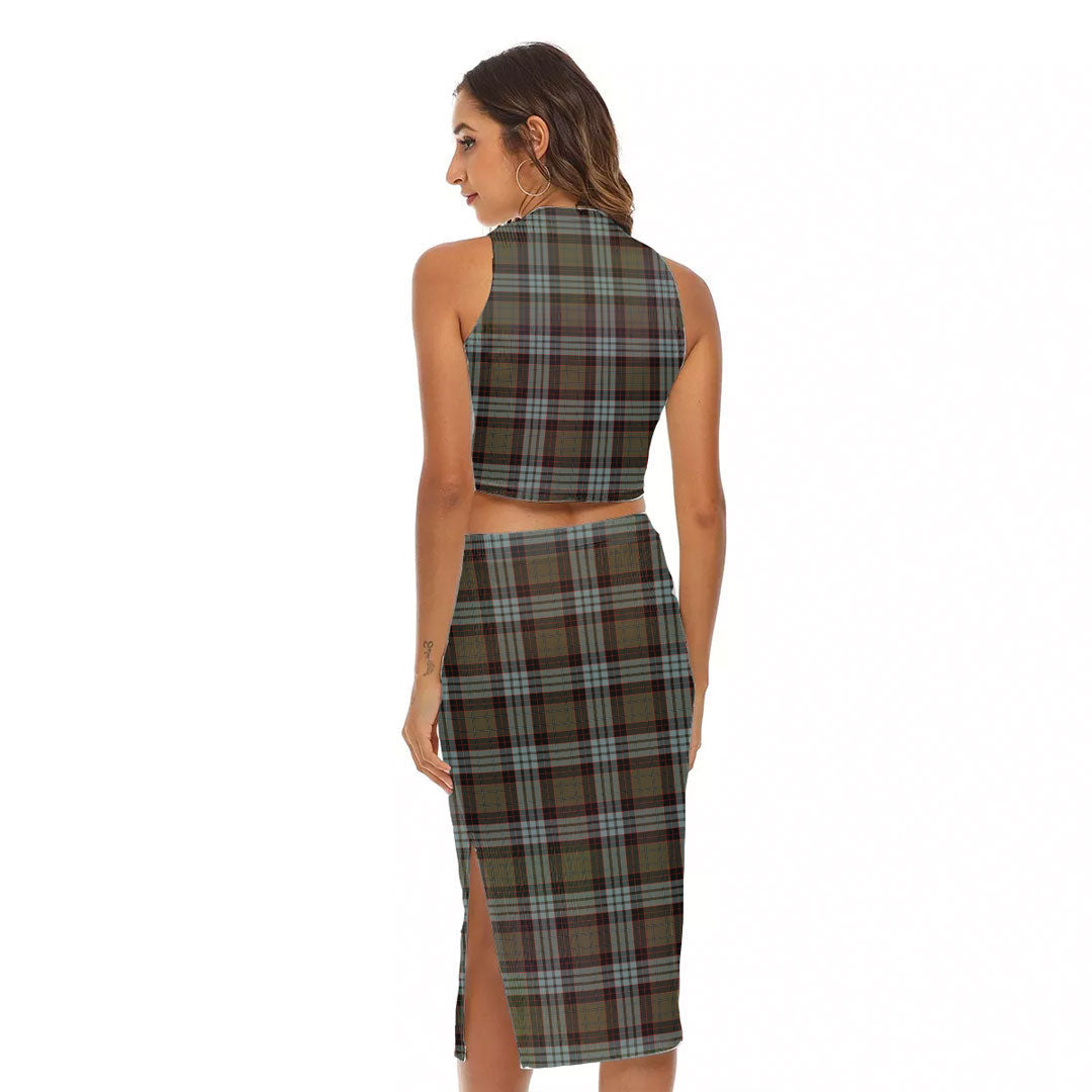 Stewart Old Weathered Tartan Crest Tank Top & Split High Skirt Set