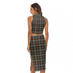 Stewart Old Weathered Tartan Crest Tank Top & Split High Skirt Set