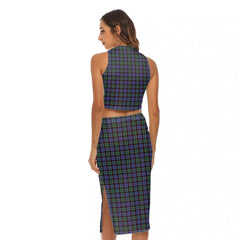 Fletcher Modern Tartan Crest Tank Top & Split High Skirt Set