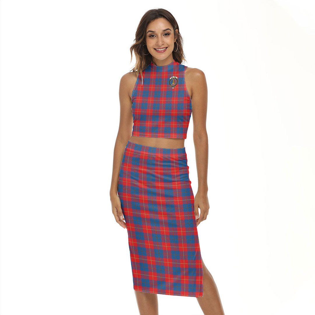 Galloway Red Tartan Crest Tank Top & Split High Skirt Set