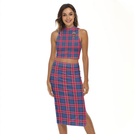 Graham of Menteith Red Tartan Crest Tank Top & Split High Skirt Set