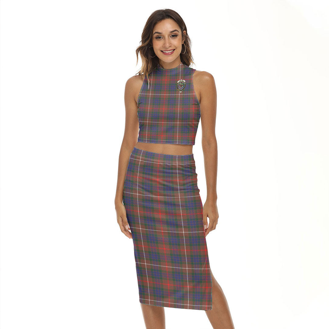 Fraser Hunting Modern Tartan Crest Tank Top & Split High Skirt Set