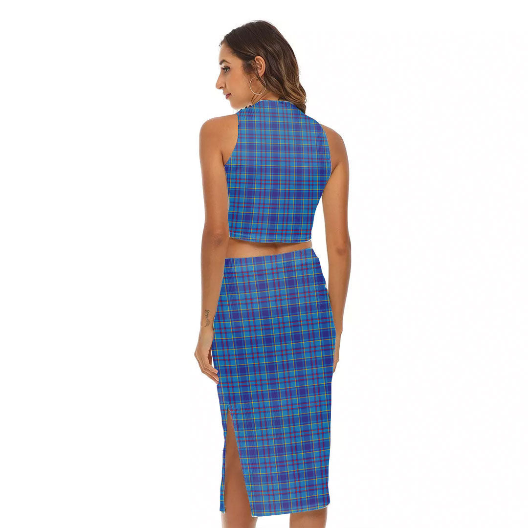 Mercer Modern Tartan Crest Tank Top & Split High Skirt Set