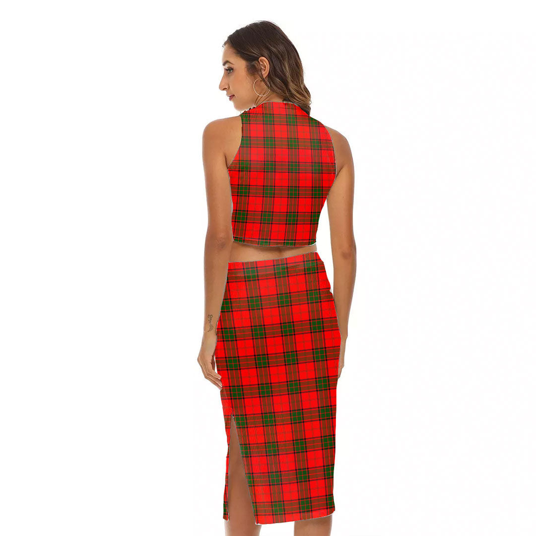 Maxwell Modern Tartan Crest Tank Top & Split High Skirt Set