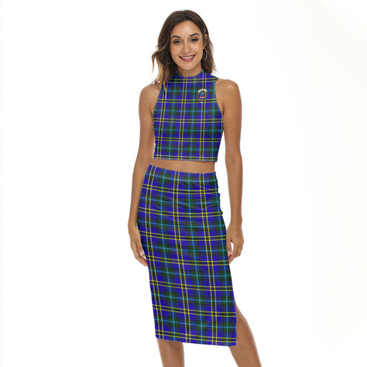 Weir Modern Tartan Crest Tank Top & Split High Skirt Set