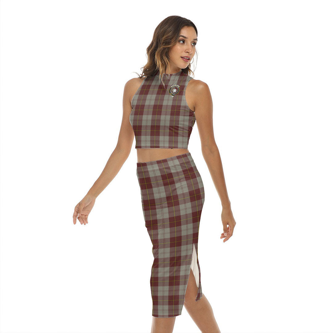 Cunningham Burgundy Dancers Tartan Crest Tank Top & Split High Skirt Set