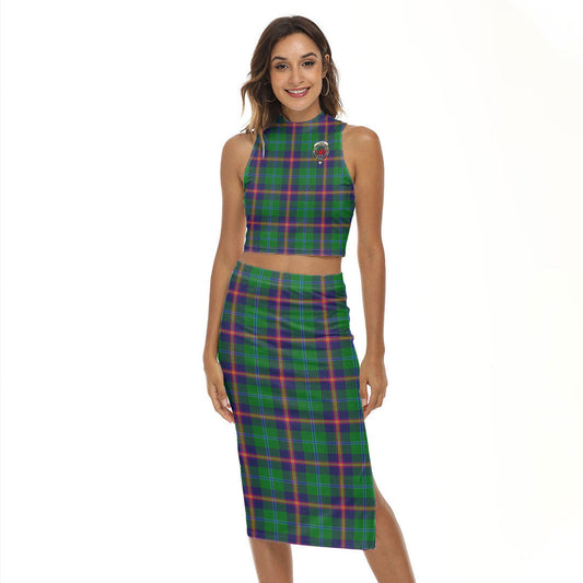 Young Modern Tartan Crest Tank Top & Split High Skirt Set