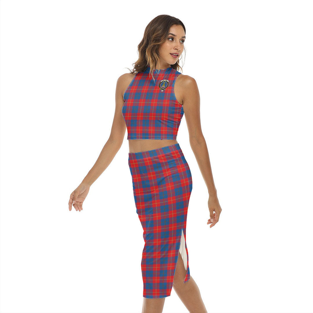 Galloway Red Tartan Crest Tank Top & Split High Skirt Set
