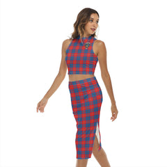 Galloway Red Tartan Crest Tank Top & Split High Skirt Set