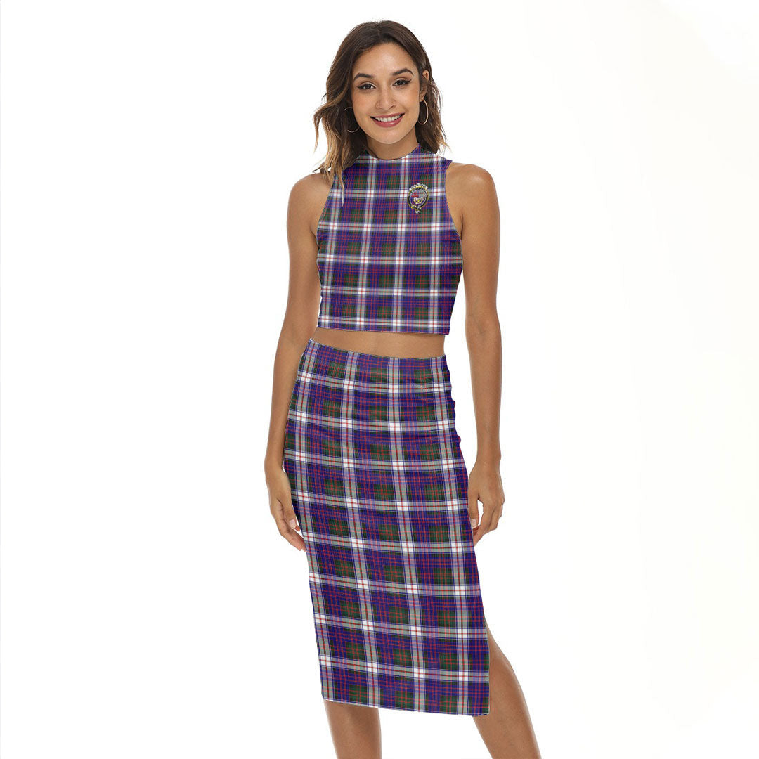 MacDonald Dress Modern Tartan Crest Tank Top & Split High Skirt Set