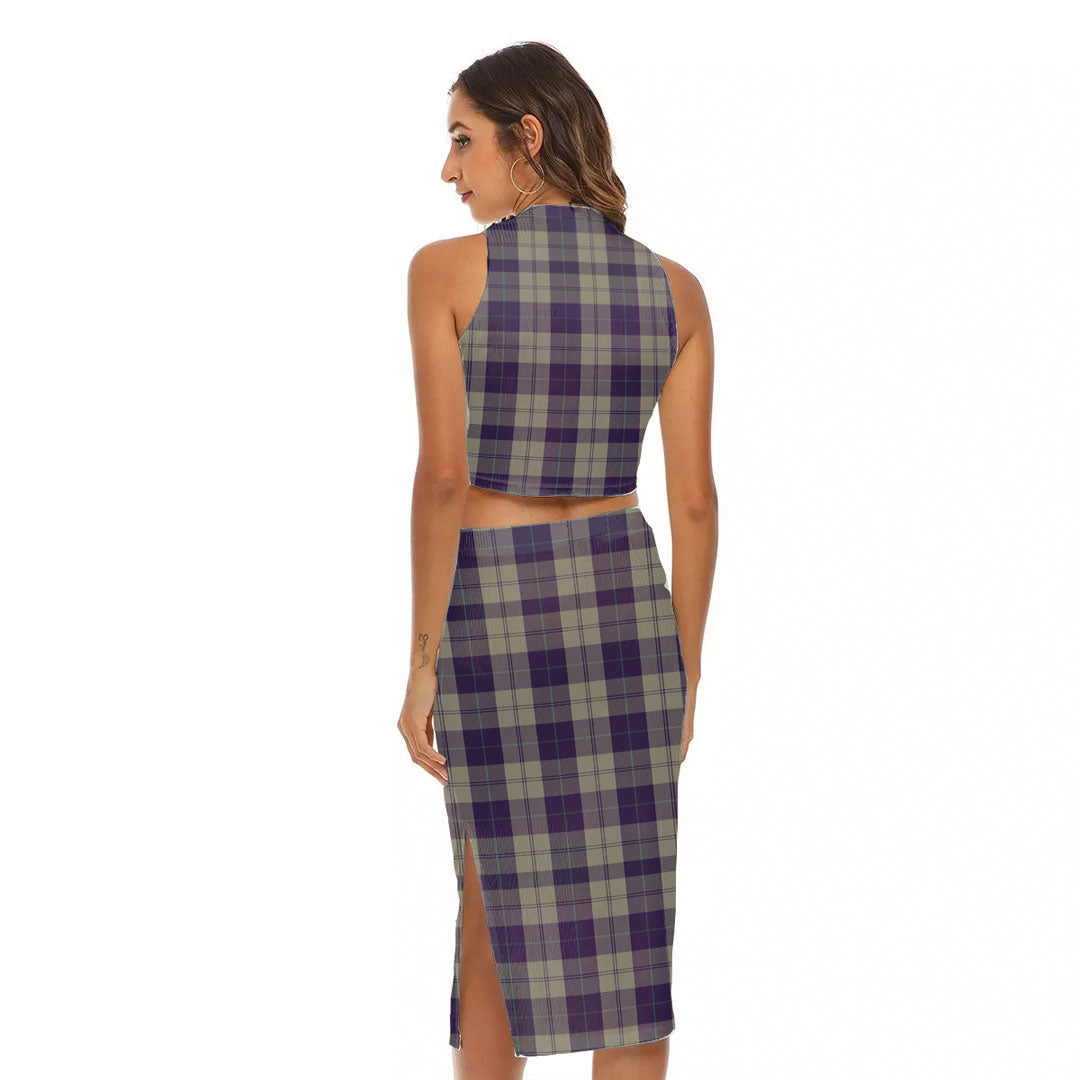 Cunningham Dress Blue Dancers Tartan Crest Tank Top & Split High Skirt Set