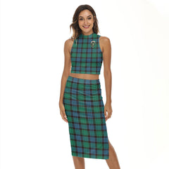 Stewart Old Ancient Tartan Crest Tank Top & Split High Skirt Set