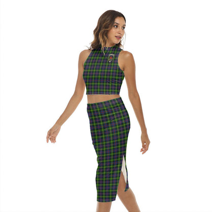 Farquharson Modern Tartan Crest Tank Top & Split High Skirt Set