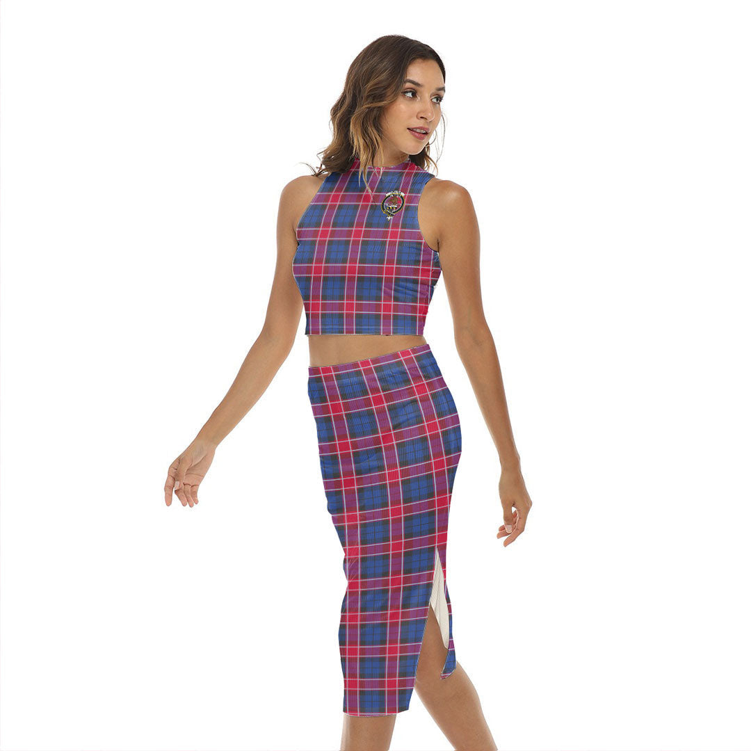 Graham of Menteith Red Tartan Crest Tank Top & Split High Skirt Set