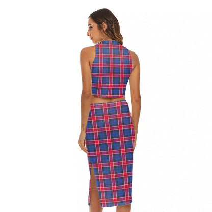 Graham of Menteith Red Tartan Crest Tank Top & Split High Skirt Set