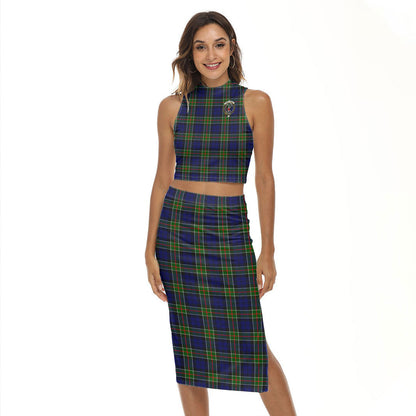 Colquhoun Modern Tartan Crest Tank Top & Split High Skirt Set