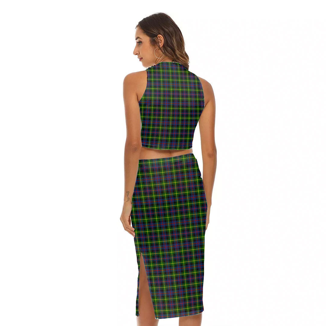 Farquharson Modern Tartan Crest Tank Top & Split High Skirt Set