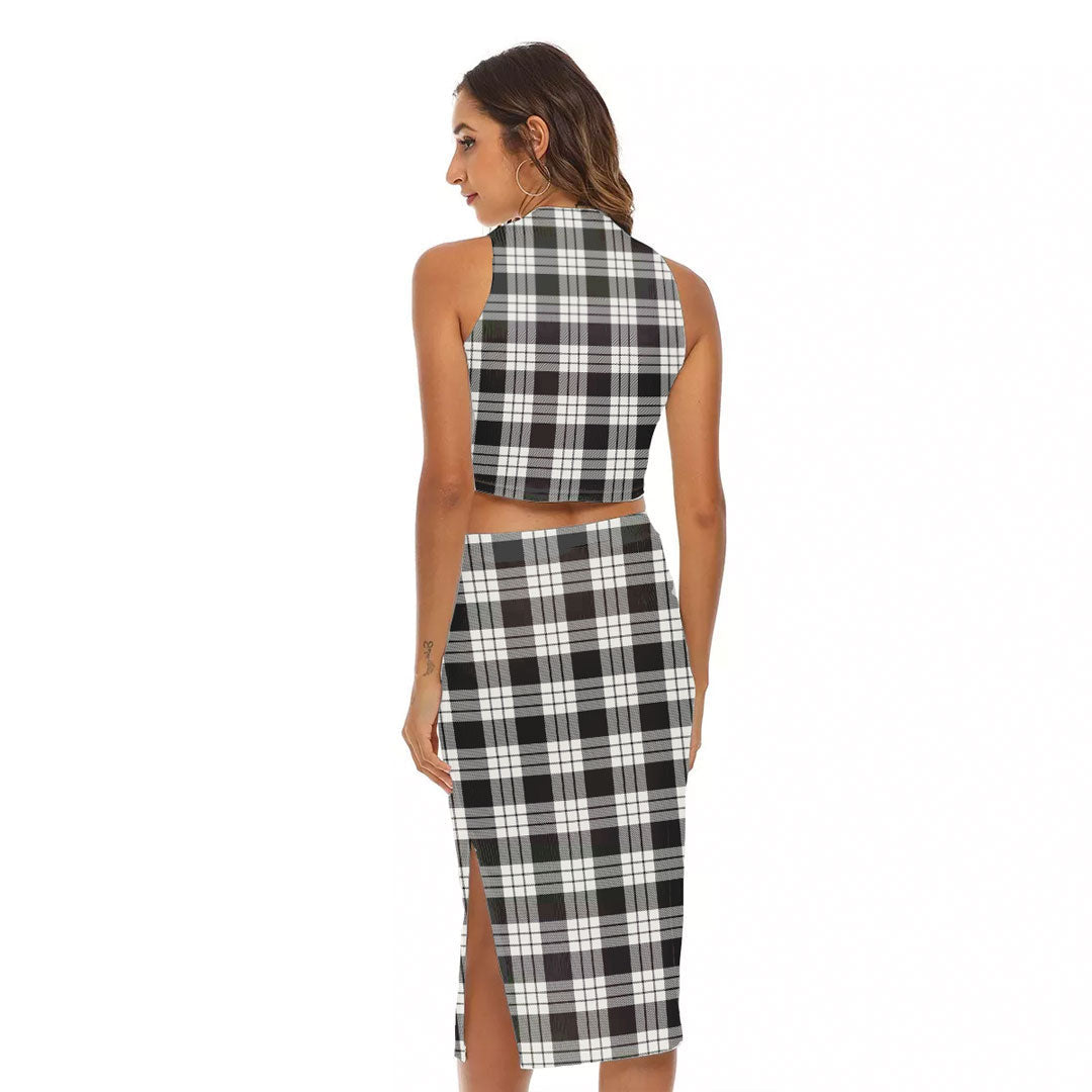 MacFarlane Black White Ancient Tartan Crest Tank Top & Split High Skirt Set