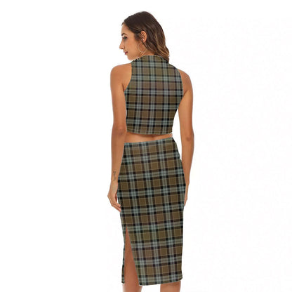 Graham of Menteith Weathered Tartan Crest Tank Top & Split High Skirt Set