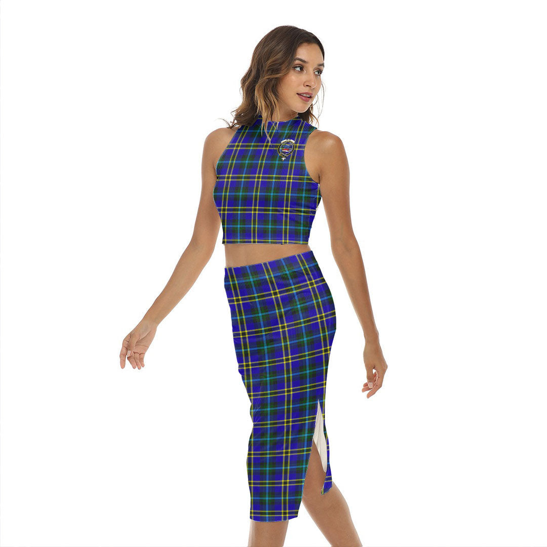 Weir Modern Tartan Crest Tank Top & Split High Skirt Set