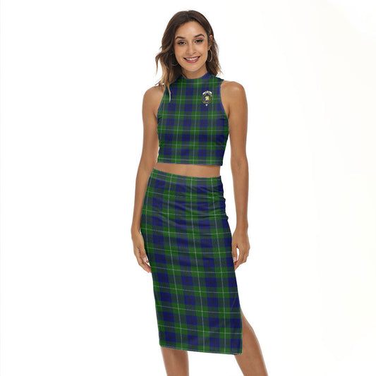 Oliphant Modern Tartan Crest Tank Top & Split High Skirt Set