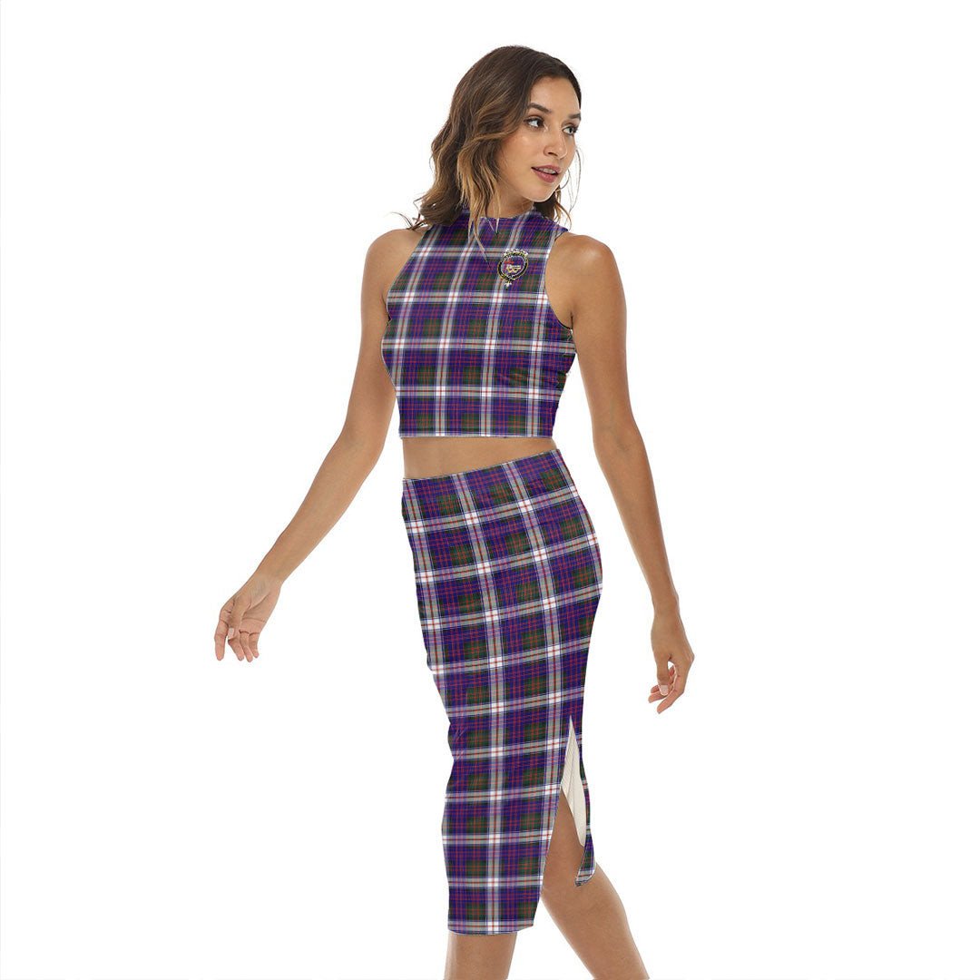 MacDonald Dress Modern Tartan Crest Tank Top & Split High Skirt Set