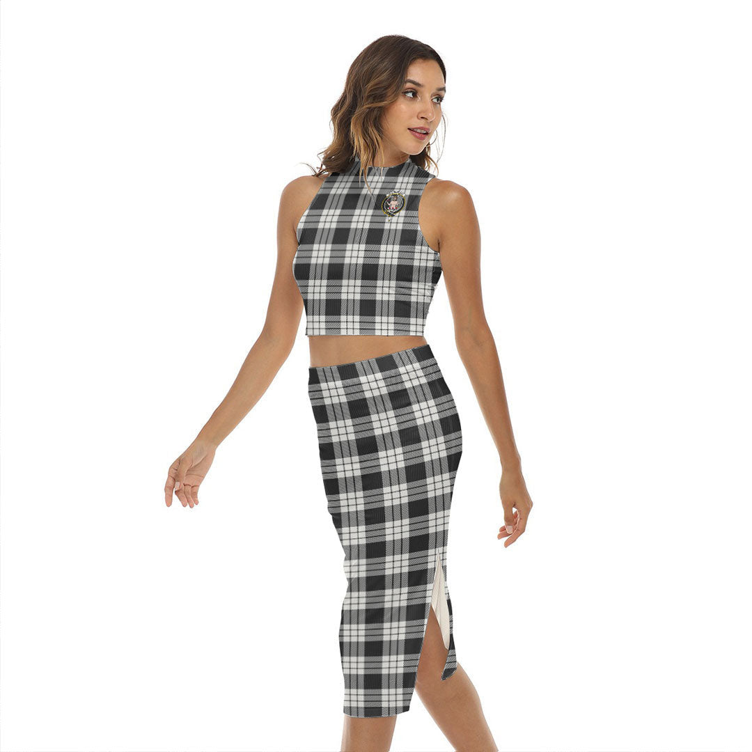 MacFarlane Black White Ancient Tartan Crest Tank Top & Split High Skirt Set