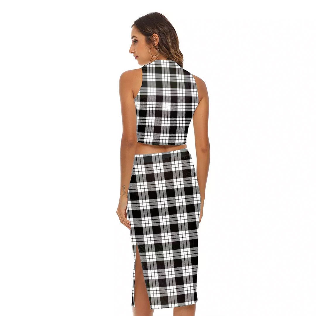 MacFarlane Black White Tartan Crest Tank Top & Split High Skirt Set