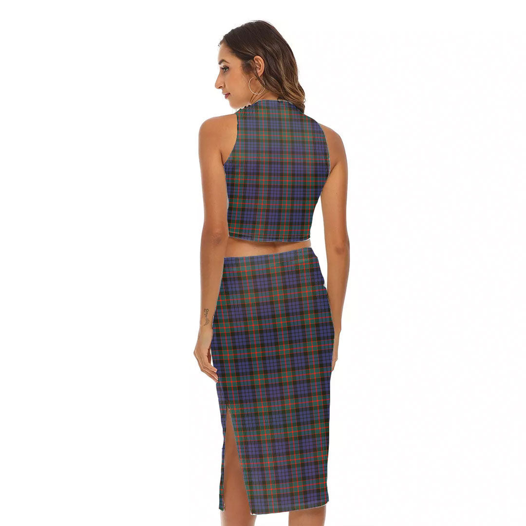 Fletcher of Dunans Tartan Crest Tank Top & Split High Skirt Set