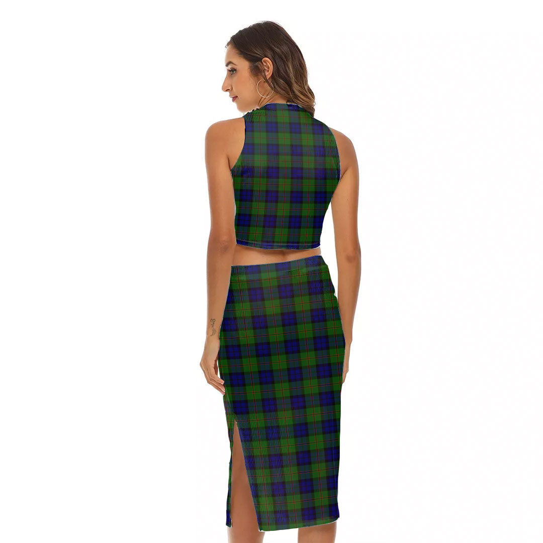 Dundas Modern Tartan Crest Tank Top & Split High Skirt Set