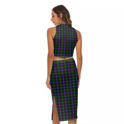 Russell Modern Tartan Crest Tank Top & Split High Skirt Set