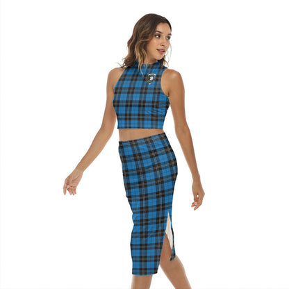 Ramsay Blue Ancient Tartan Crest Tank Top & Split High Skirt Set