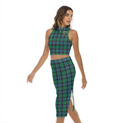 Stewart Old Ancient Tartan Crest Tank Top & Split High Skirt Set