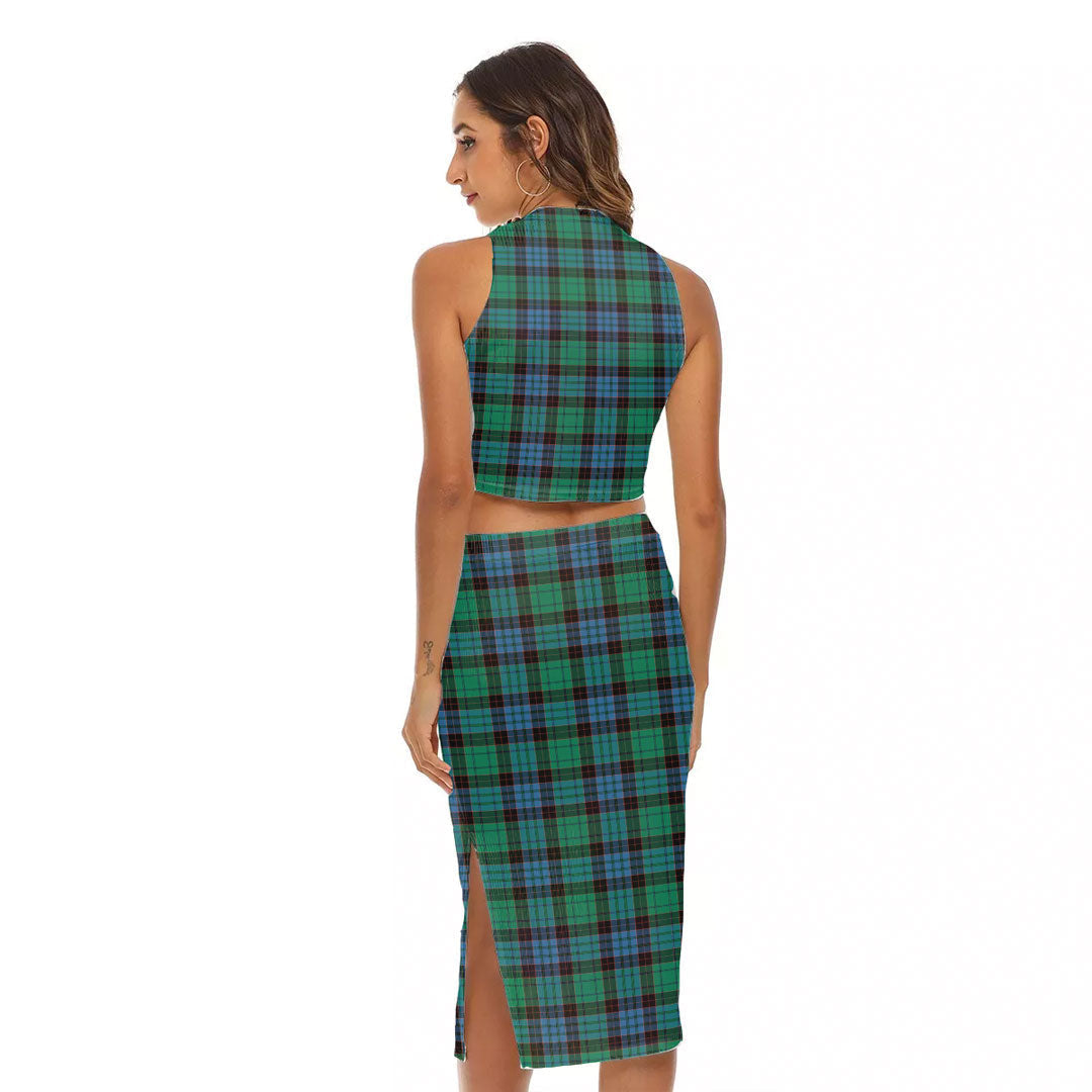 Stewart Old Ancient Tartan Crest Tank Top & Split High Skirt Set